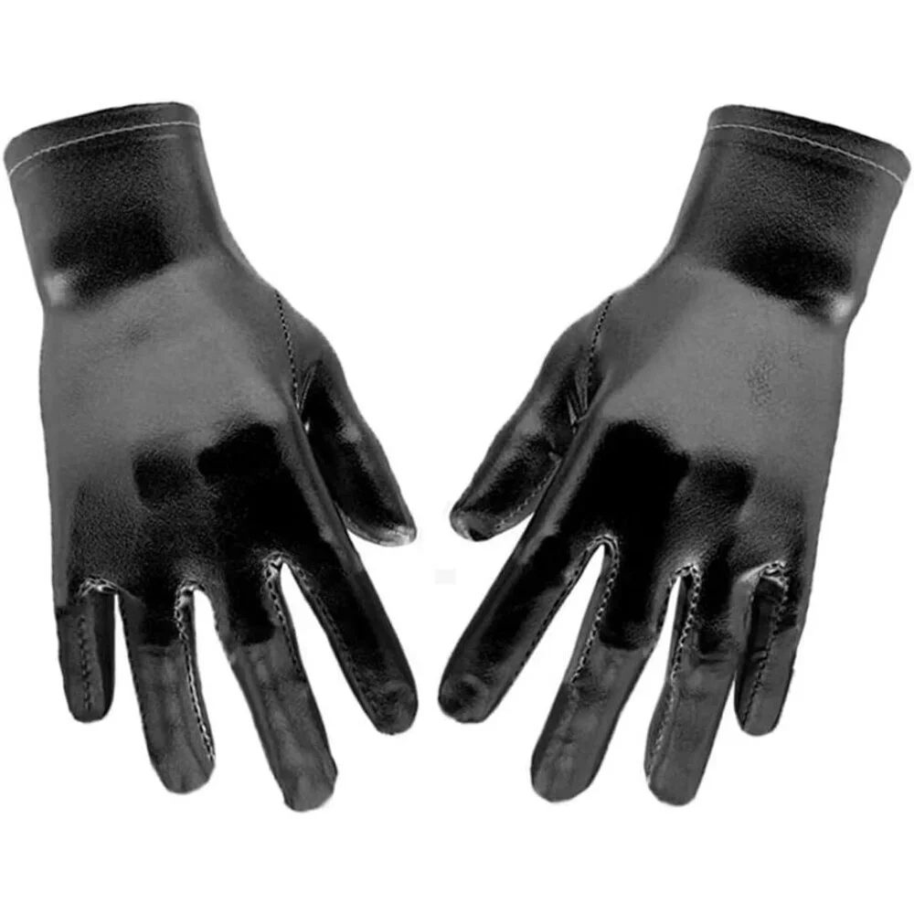 Women's Black Shiny Metallic Wrist Gloves Cosplay Halloween Costume Accessories